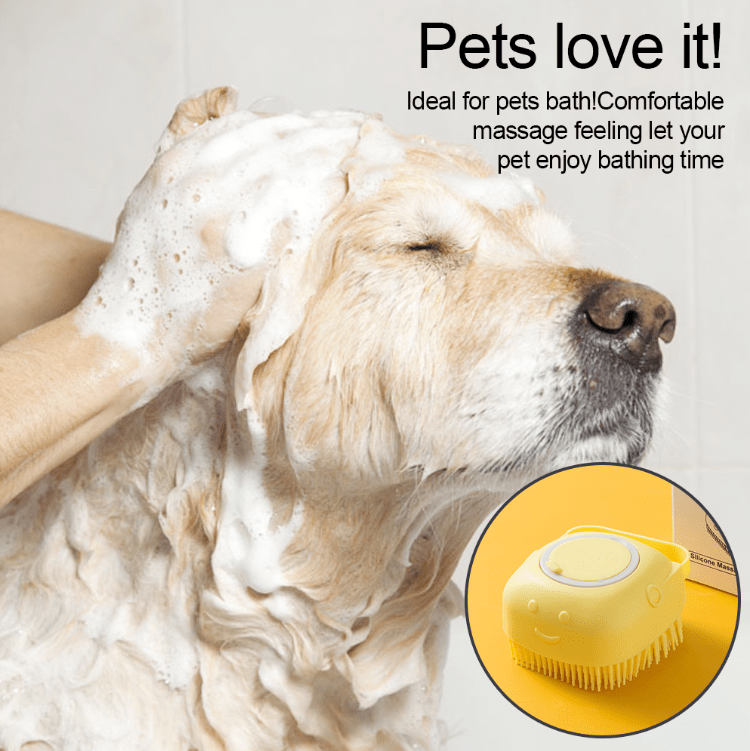Soft Dog Shampoo Massager Bath Brush with Detachable Head & Soft Bristles - Gentle Pet Grooming Shower Brush for Sensitive Light Beige, Easy-Clean Design, Multi-Color Options (Pink, Blue, Yellow, Green, Turquoise) - Bath Time