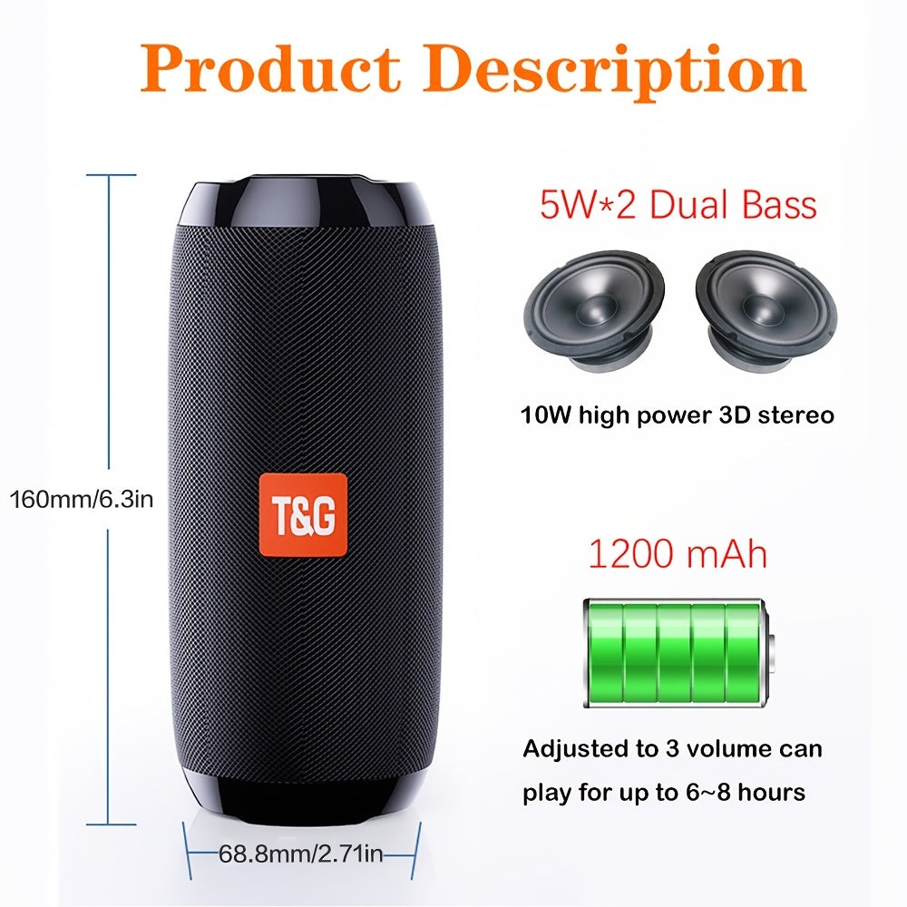 TG117 Wireless Speaker with Subwoofer, 3D Surround Sound, Portable Outdoor Speaker, Supports TF Card/U Disk, TWS, Hands-Free Calling, Compatible with Mobile Phones/Tablets, Built-in Microphone, T&G