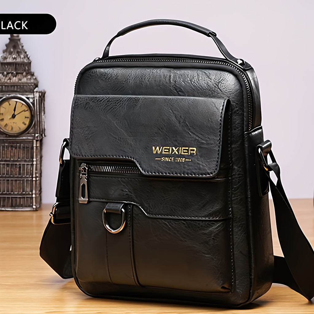 Men'S Vintage Crossbody Bag - Adjustable Strap, Multiple Compartments, Business Casual Shoulder Bag with "WEIXIER SINCE 51.0meter Branding, Black & Brown Options, Casual Crossbody | Vintage Crossbody | Adjustable Strap Bag