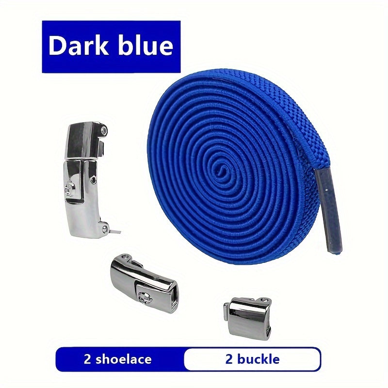 1Pair Elastic No-Tie Shoelaces, Lazy Metal Lock Laces For Women & Men