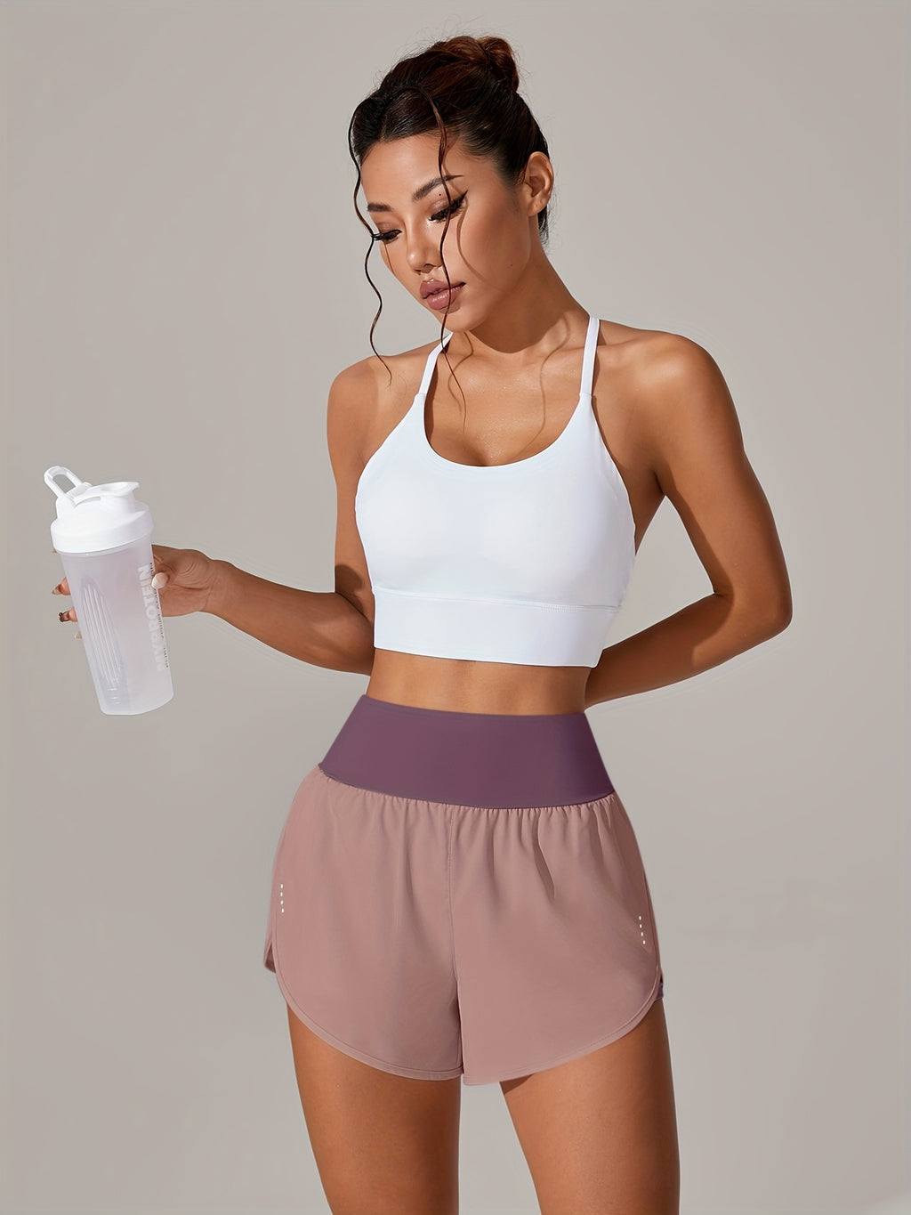 [Yoga Activewear] Women's Light Blue Yoga Shorts - Casual & Loose-Fit, High-Waisted with Ruffle Detail, Stretchy Polyester-Elastane Blend, Machine Washable, Perfect for Spring/Summer/Fall