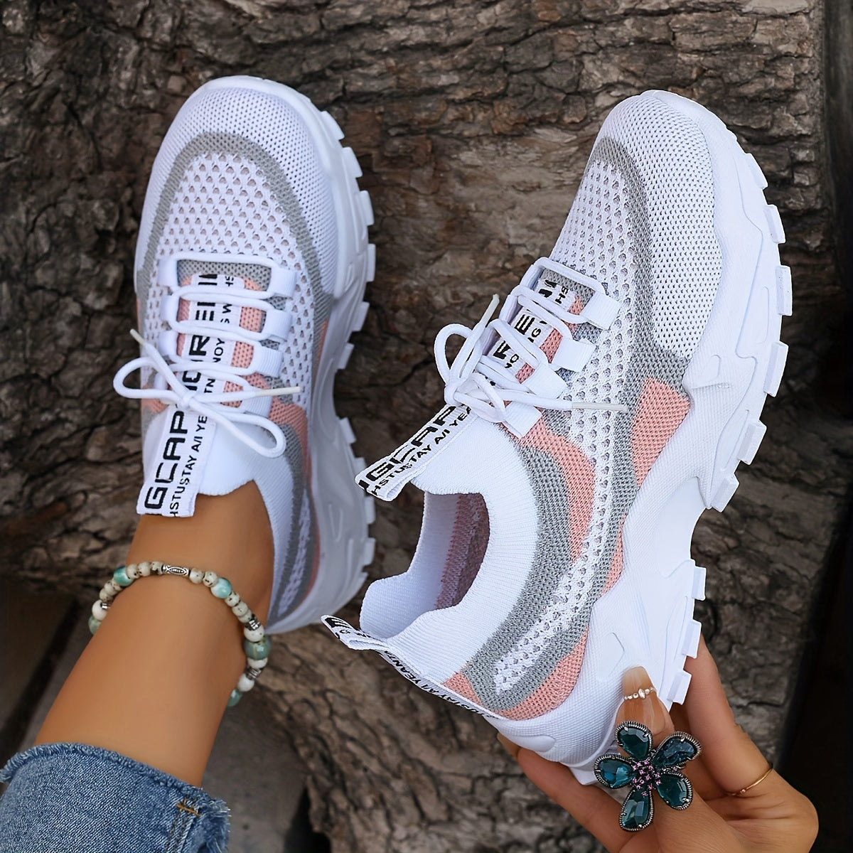Women's Colorblock Knitted Sneakers, Stylish Breathable Low Top Running Trainers, Comfy Outdoor Sports Shoes