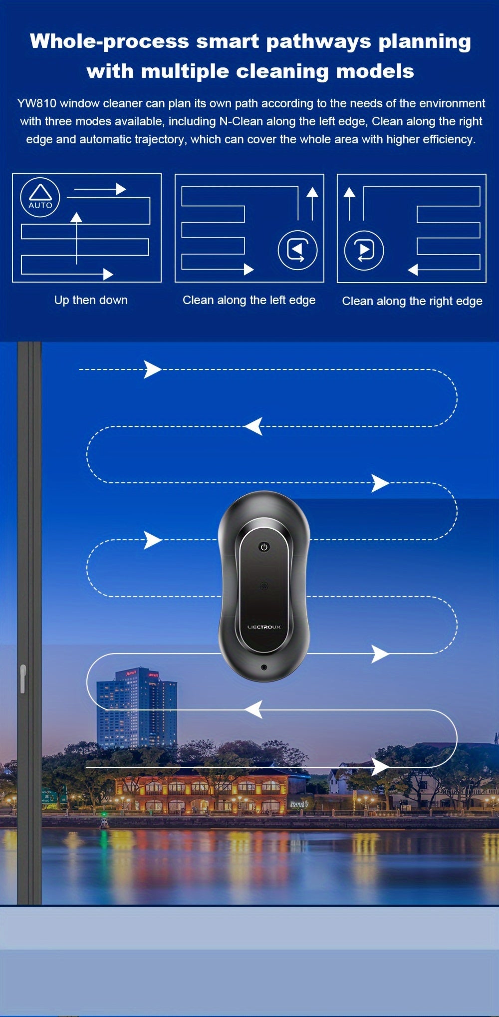 Robot Window Cleaner Liectroux YW810, 2-Way Water Spray, Ultra-thin, Robot Vacuum Cleaner For Windows, Home Electric Glass Washer & Wiper, Dry & Wet Mopping, AI Route, Brushless Motor, APP & Remote Control, Quadruple Security