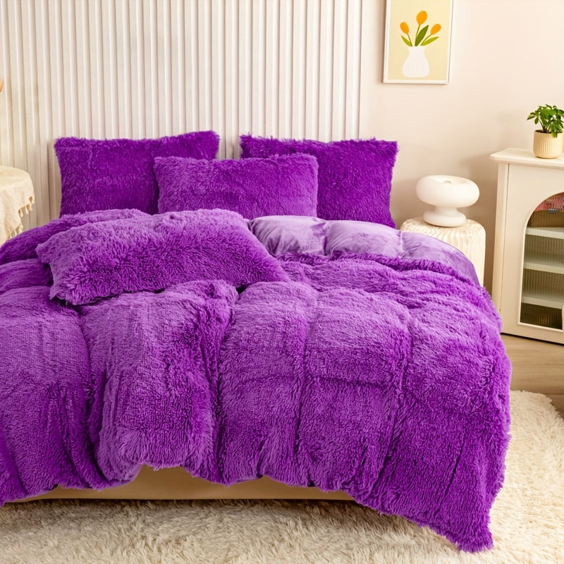 [Plush Duvet Cover Set] 3pcs Multicolor Plush Duvet Cover Set - Soft And Warm Bedding For Bedroom, Guest Room, And Dorm Decor