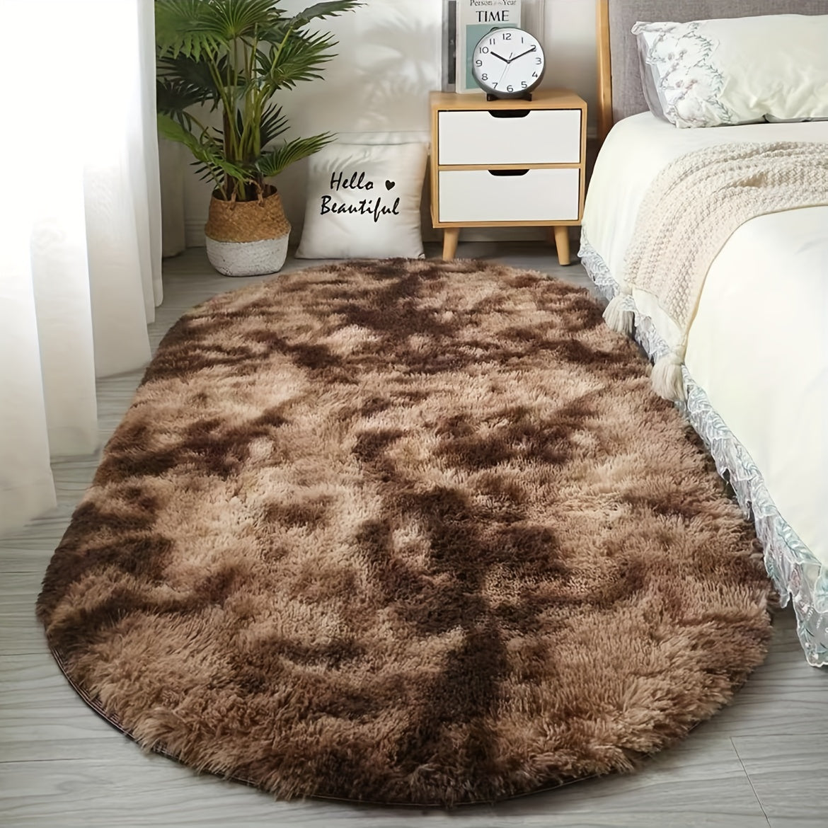 [Soft Polyester] Plush Oval Area Rug | Soft Polyester | Hand Washable | Bedroom and Living Room