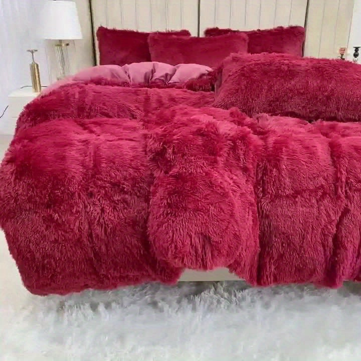 [Plush Duvet Cover Set] 3pcs Multicolor Plush Duvet Cover Set - Soft And Warm Bedding For Bedroom, Guest Room, And Dorm Decor