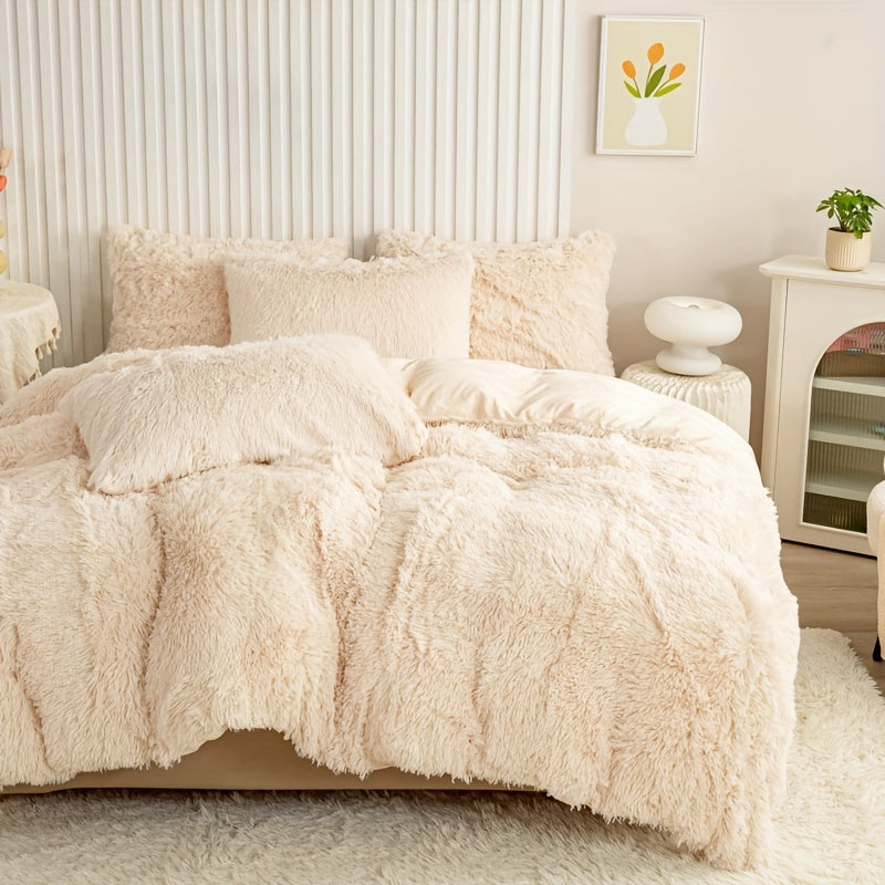 [Plush Duvet Cover Set] 3pcs Multicolor Plush Duvet Cover Set - Soft And Warm Bedding For Bedroom, Guest Room, And Dorm Decor