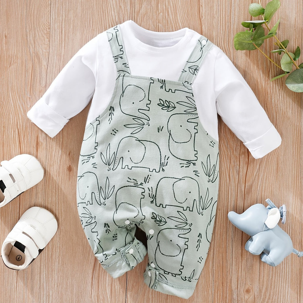 yierying Baby Boys' Long Sleeve Jumpsuit Romper - Mint Green & White Two-in-One Outfit, Soft Everyday diaper-changing onesie for Newborns & Infants, Easy Hand Wash Care, Perfect for Outdoor