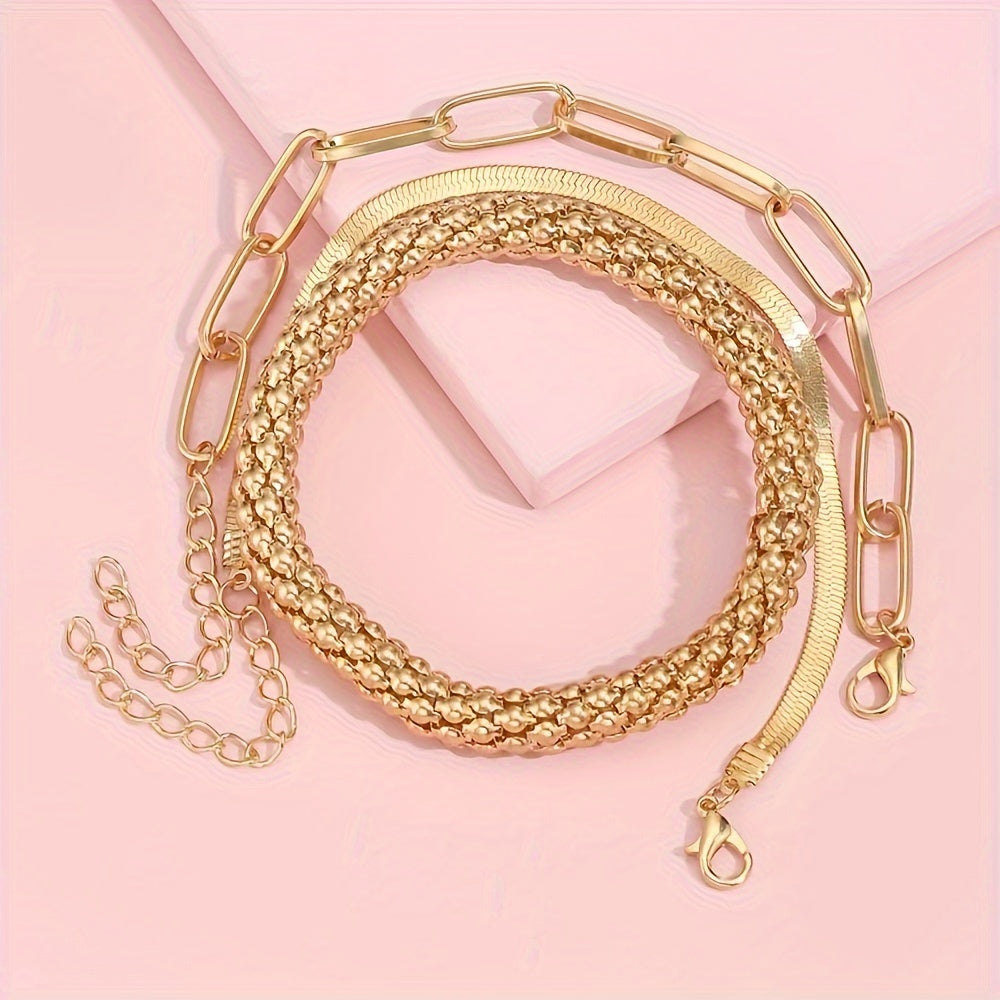 [Golden Chain Bracelet] Trendy European And American Accessories: Hot-selling Multi-layer Snake Bone Chain Bracelet Set, Creative Vintage 3-piece Golden Chain Bracelet For Women
