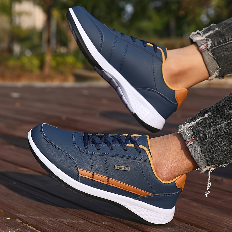 VanWeir Lightweight Men'S Shoes - Navy Blue & White, Stable Lace-Up Sneakers with MD/TPR Sole, Breathable Fabric Lining for Outdoor Sports, Hiking & Casual Wear