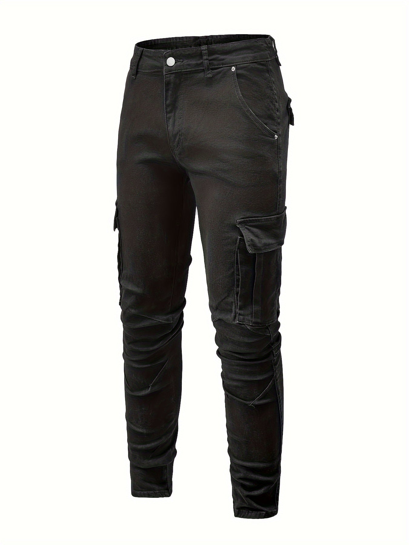 Men's Solid Color Multi-pocket Skinny Jeans For Autumn And Winter