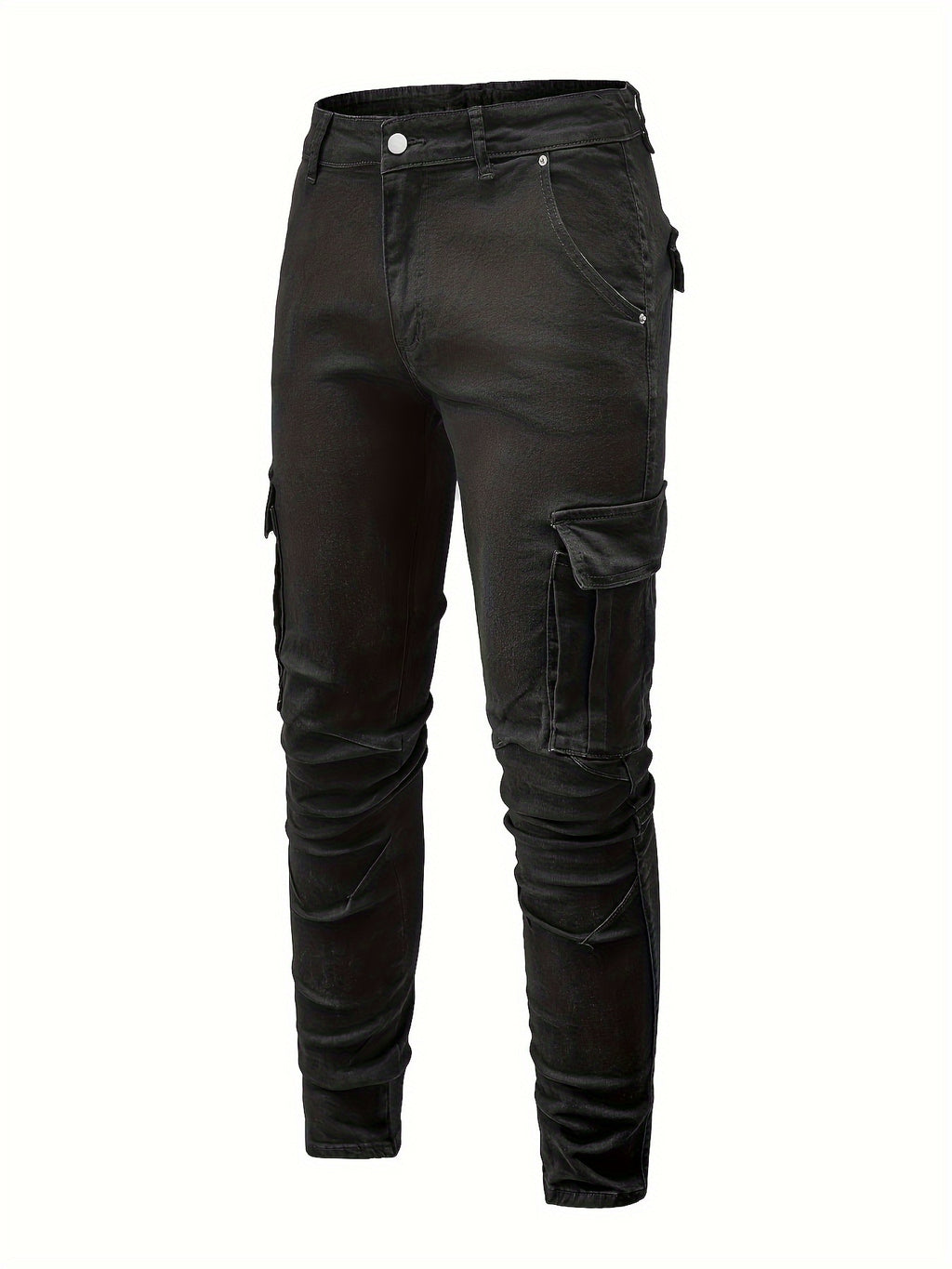 Men's Solid Color Multi-pocket Skinny Jeans For Autumn And Winter