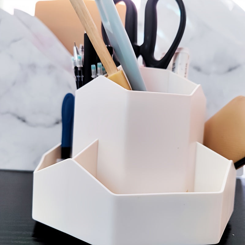 1pc Multi-Compartment Pen Holder and Makeup Brush Organizer for Desk and Home Office - Large Capacity Desktop Cosmetic Storage Box with Art Supply Storage