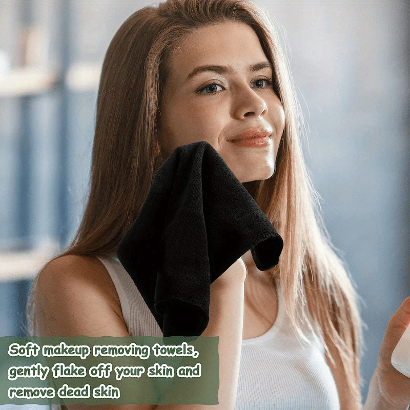 Luxurious 6pcs Set of Microfiber Face Towels - Gentle, Reusable Makeup Removing Cloths - Soft Washcloths for Sensitive Skin, 12x12 Inches, Black