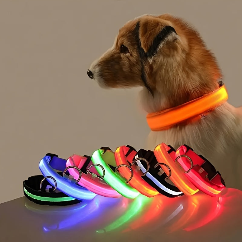Reflective Light Up Dog Collar - Adjustable, Striped, Glowing for Night Safety and Visibility