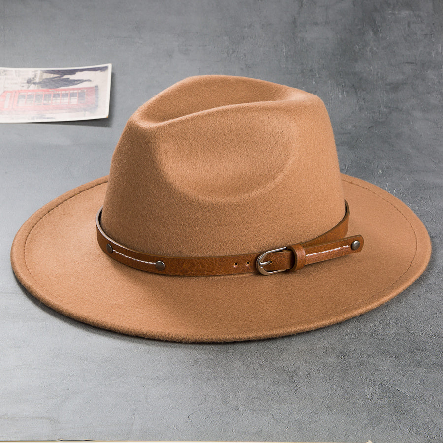 Men's Retro Felt Top Hat, Leather Buckle Accessory, Jazz Hats