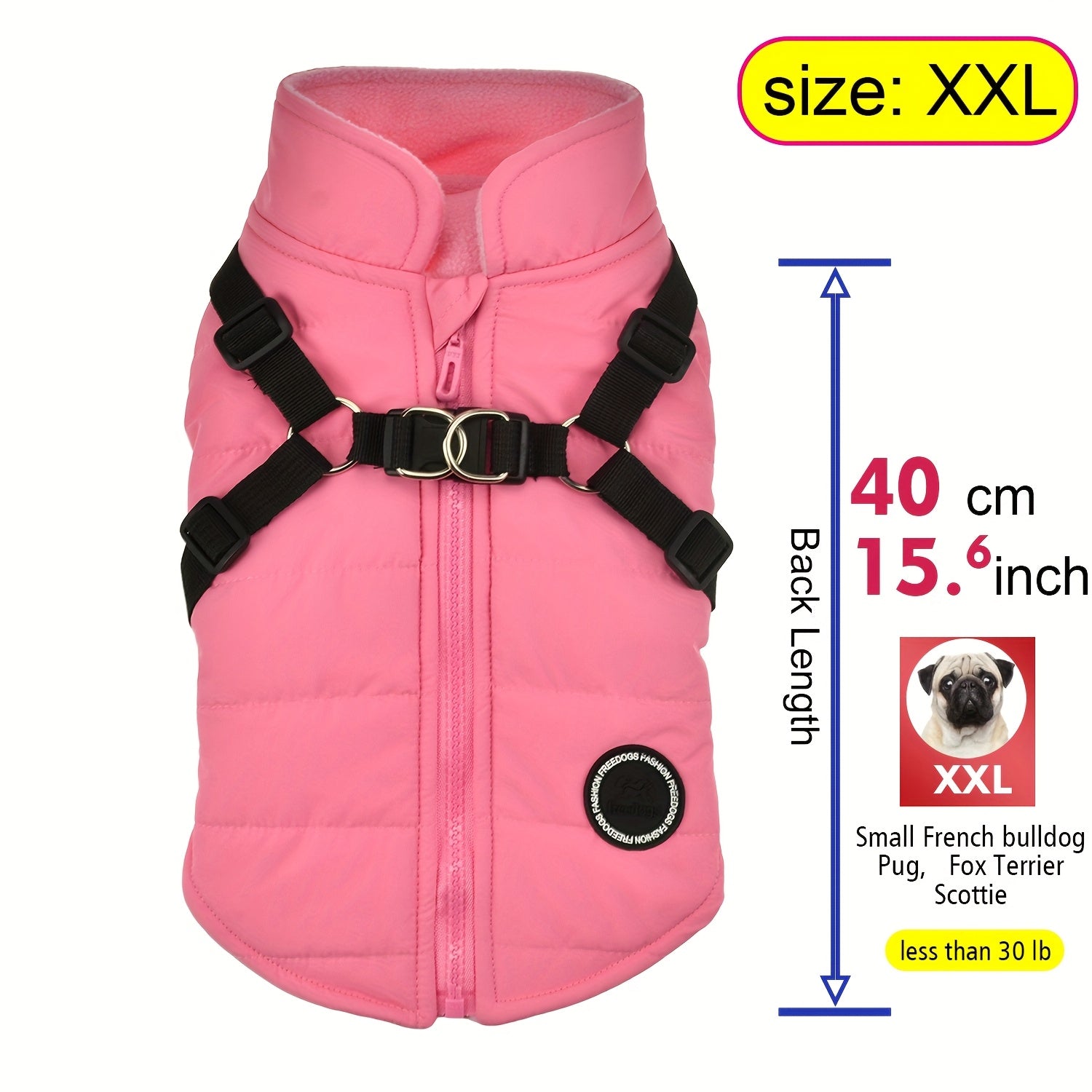 Warm Padded Dog Vest with Harness for Small and Medium Dogs - Red Coat for Extra Comfort and Security Christmas Gift