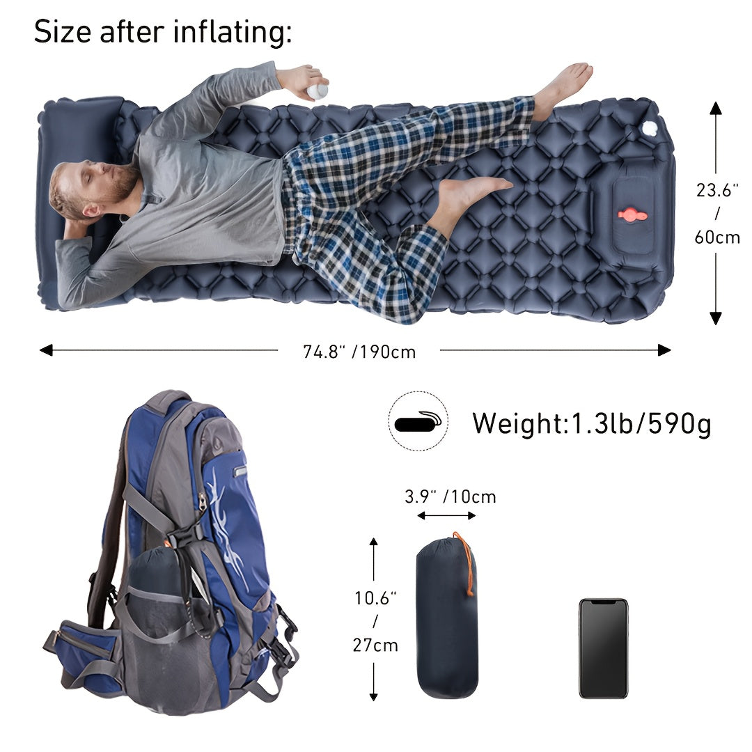 WESTTUNE Ultralight Air Cushion Sleeping Pad - Rectangular, Nylon, Foldable Camping Mattress with Built-in Air Pump, Ideal for Hiking and Outdoor Adventures, Camping Gear | Foldable Sleeping Pad | Durable Sleeping Pad