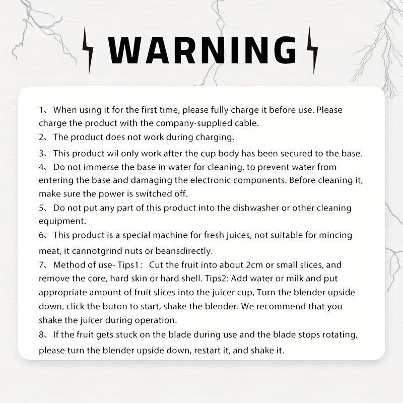 Portable USB-Rechargeable Blender & Juicer - Easy Clean, Perfect for Fruit & Vegetable Drinks, Milkshakes - 10.14oz to 16.91oz Capacity