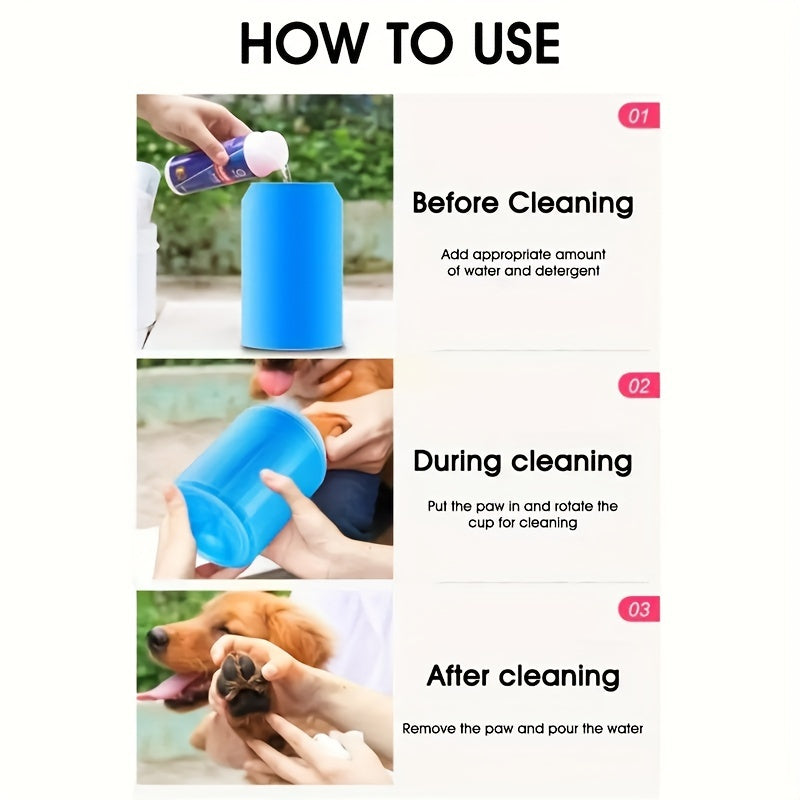Portable Soft Silicone Pet Paw Cleaner Cup with Brush - Turquoise & Black Dog & Cat Paws Washing Cup, Non-Slip Base, Easy-Clean Durable Design for Indoor/ Use, Dirt & Debris Remover for Paws Before/After Walks, Dog Grooming,