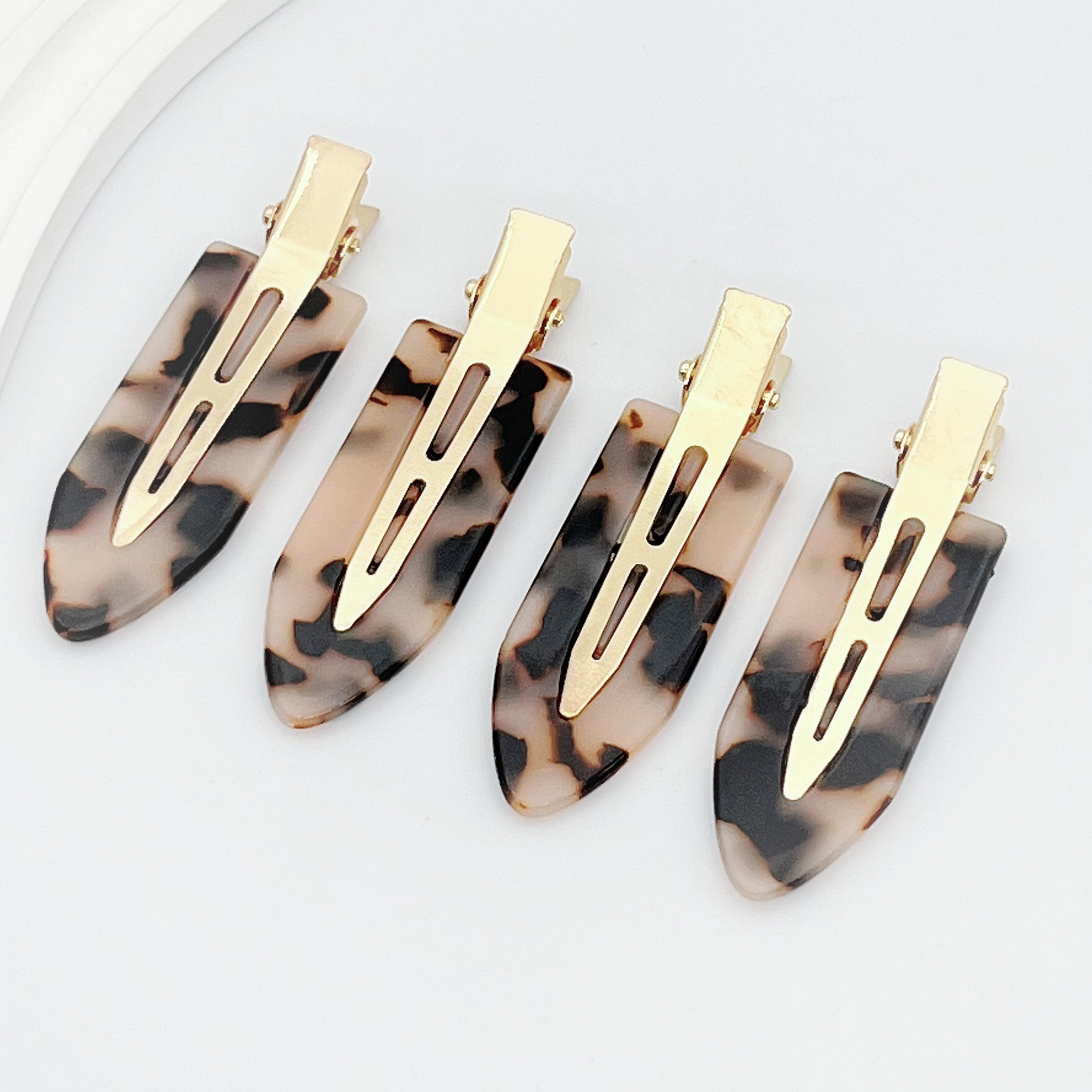 4pcs Hair Clip Styling without Bending, Acrylic Resin Flat Clip, No Crease Curling Small Needle, Seamless Bangs Hair Clip Tool for Makeup - Women's and Girls' Hair Accessories, Leopard Print White and Black