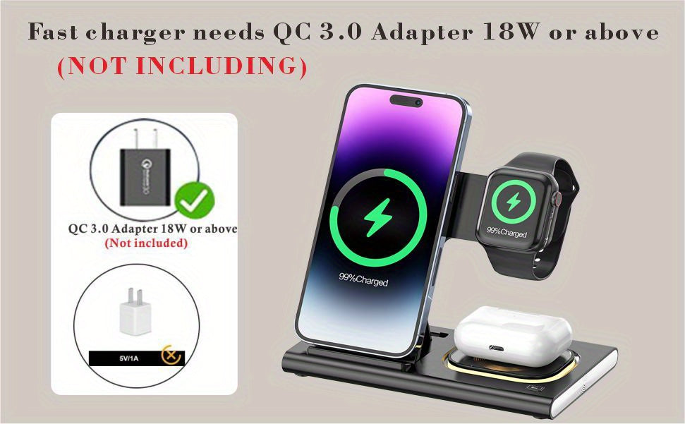 Wireless Charging Station, 4 In 1 Wireless Charger Stand, Multi Fast Wireless Charging Dock For iPhone Multiple Devices For IPhone 14/14 Plus/13/12/11/Pro/Max/X/XS/XR/8, For iWatch Ultra/8/7/6/5/4/3/2/SE, For Airpods 3/2/Pro,