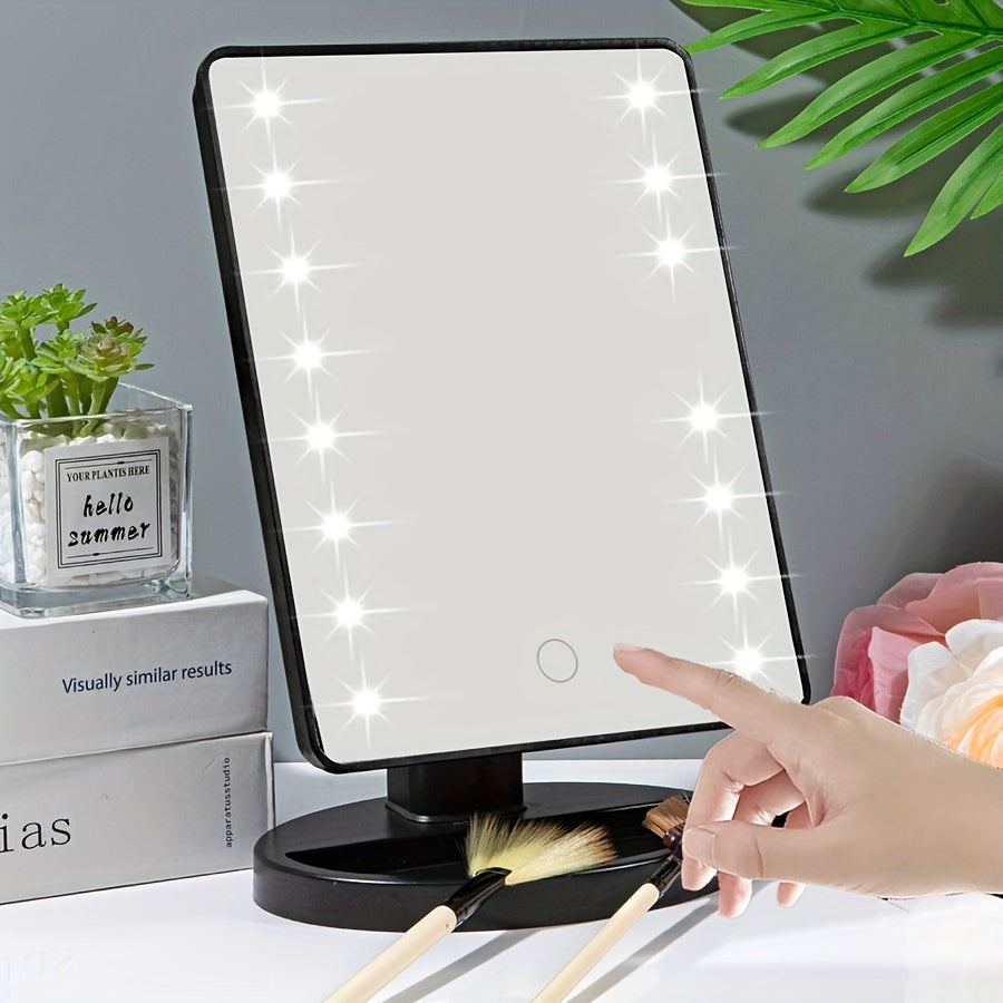 1PC Rotating Touch Screen Makeup Mirror with 16LED Lights - 3-Speed Adjustable Brightness, USB/Battery Dual Power, Portable Vanity Mirror for Bedroom, Dormitory, and Travel