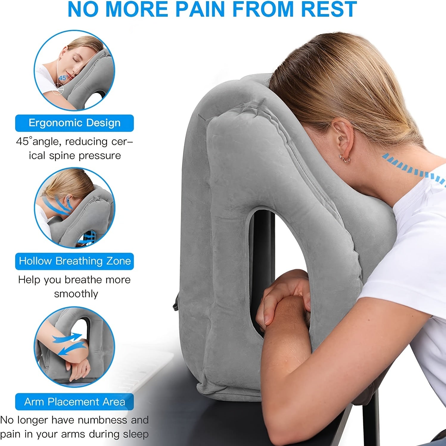 Portable Inflatable Travel Pillow for Airplanes, Cars, Trains & Office Naps - Ergonomic Design with Soft Compression, Durable & Lightweight, Ideal for Camping, RVs, and Sports Events, Travel Pillow for Airplanes, Vehicle Neck