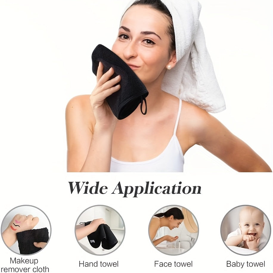 Luxurious 6pcs Set of Microfiber Face Towels - Gentle, Reusable Makeup Removing Cloths - Soft Washcloths for Sensitive Skin, 12x12 Inches, Black