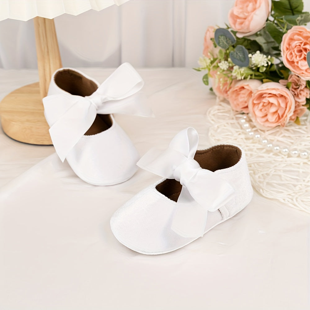Charming Bowknot Princess Wedding Shoes for Youngsters - Soft Sole Mary Jane Flats, Lightweight Fabric Upper & Rubber Sole, All-Season Comfort, Ideal for Weddings and Special Occasions, Wedding Shoes for Brid