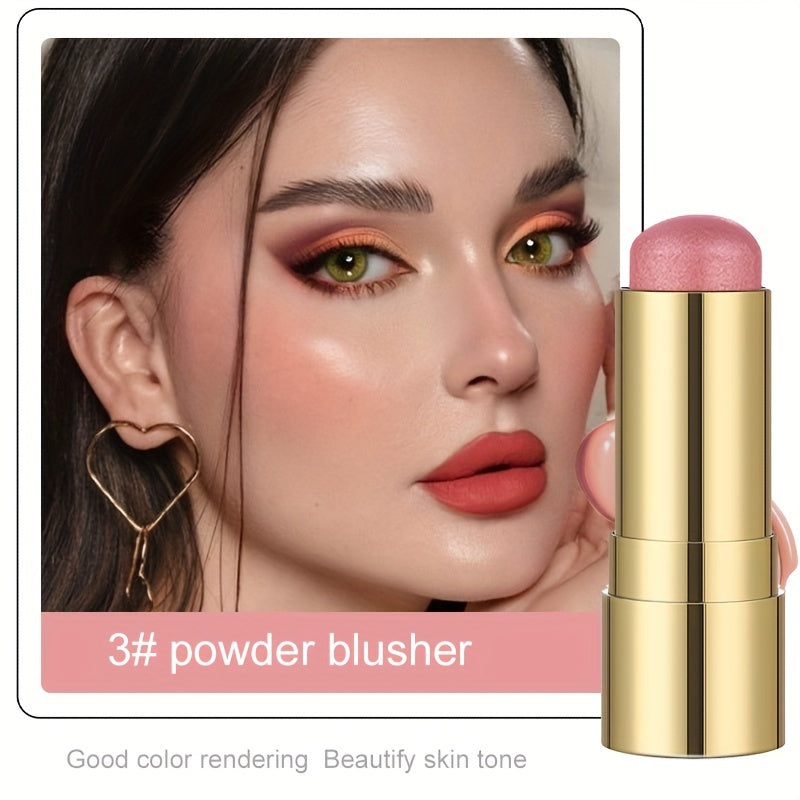 Multifunctional Highlighter Blush Stick - Brightening & Contouring Makeup Stick with Plant-Based Squalane, 3 Shades (Pink, Beige, Brown) for Cheeks, Lips, Eyes - Long-Lasting Shine, Easy Application, No Smudge, No Transfer, B