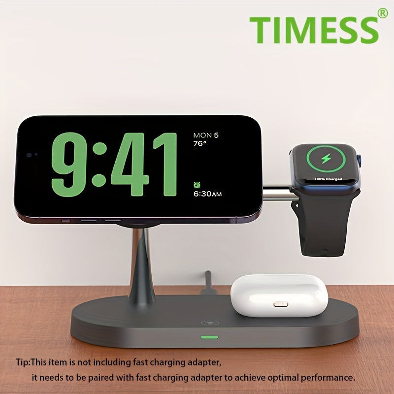 Magnetic 5 In 1 Wireless Charger Stand 3 Devices At The Same Time, 15W Qi Fast Charging Dock Station Holder 3 Adjustable Light Compatible With IPhone 14/13/12 Pro Max Mini, IWatch SE/6/5/4/3/2, AirPods 3/2/Pro