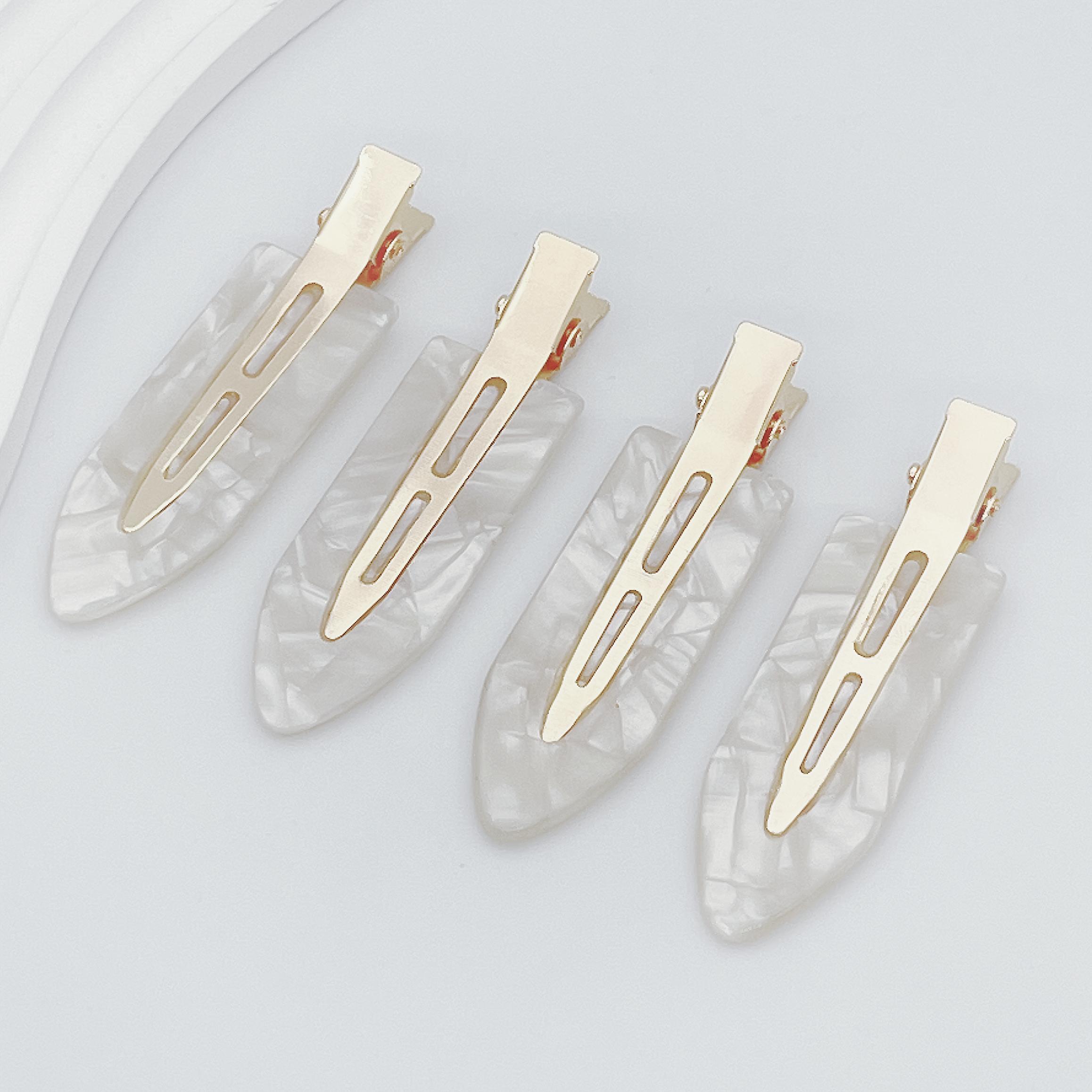 4pcs Hair Clip Styling without Bending, Acrylic Resin Flat Clip, No Crease Curling Small Needle, Seamless Bangs Hair Clip Tool for Makeup - Women's and Girls' Hair Accessories, Leopard Print White and Black