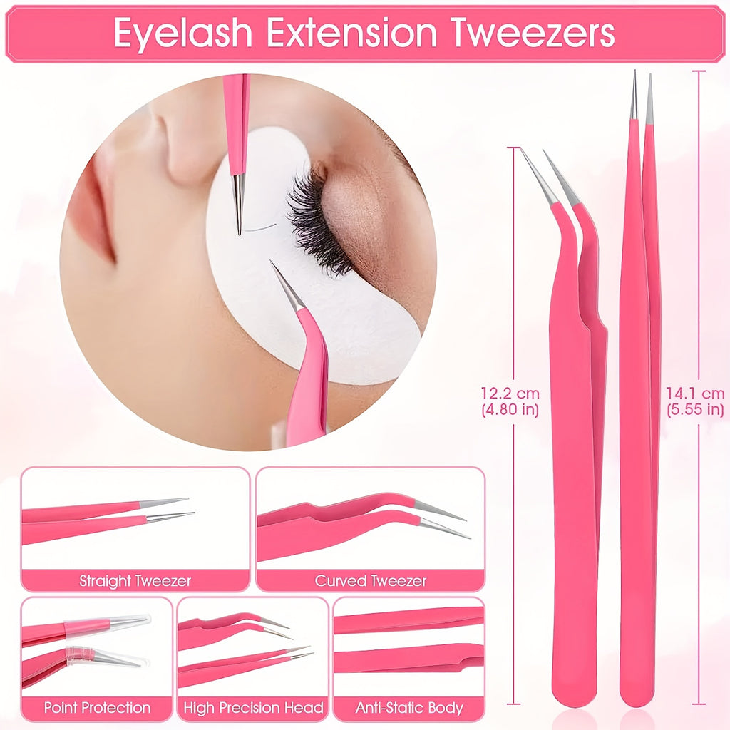 215Pcs Eyelash Extension Supplies Kit, Lash Kit For Eyelash Extensions Beginners USB Air Blower 2 Lash Tweezer 100 Mascara Brush 50 Micro Applicator 50 Ring Cup Holder 2 Tape 10 Eye Gel Pad - Eyes Makeup Sets for Mother