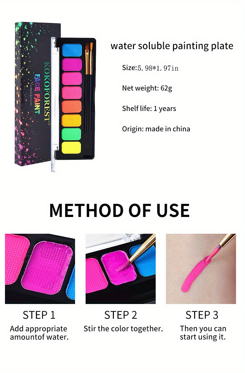 8-Color Water-Soluble Makeup Palette for Art, Halloween, Mardi Gras, Parties and Cosplay - Water-Activated Eyeliner and Facial Paint with Easy Clean-Up