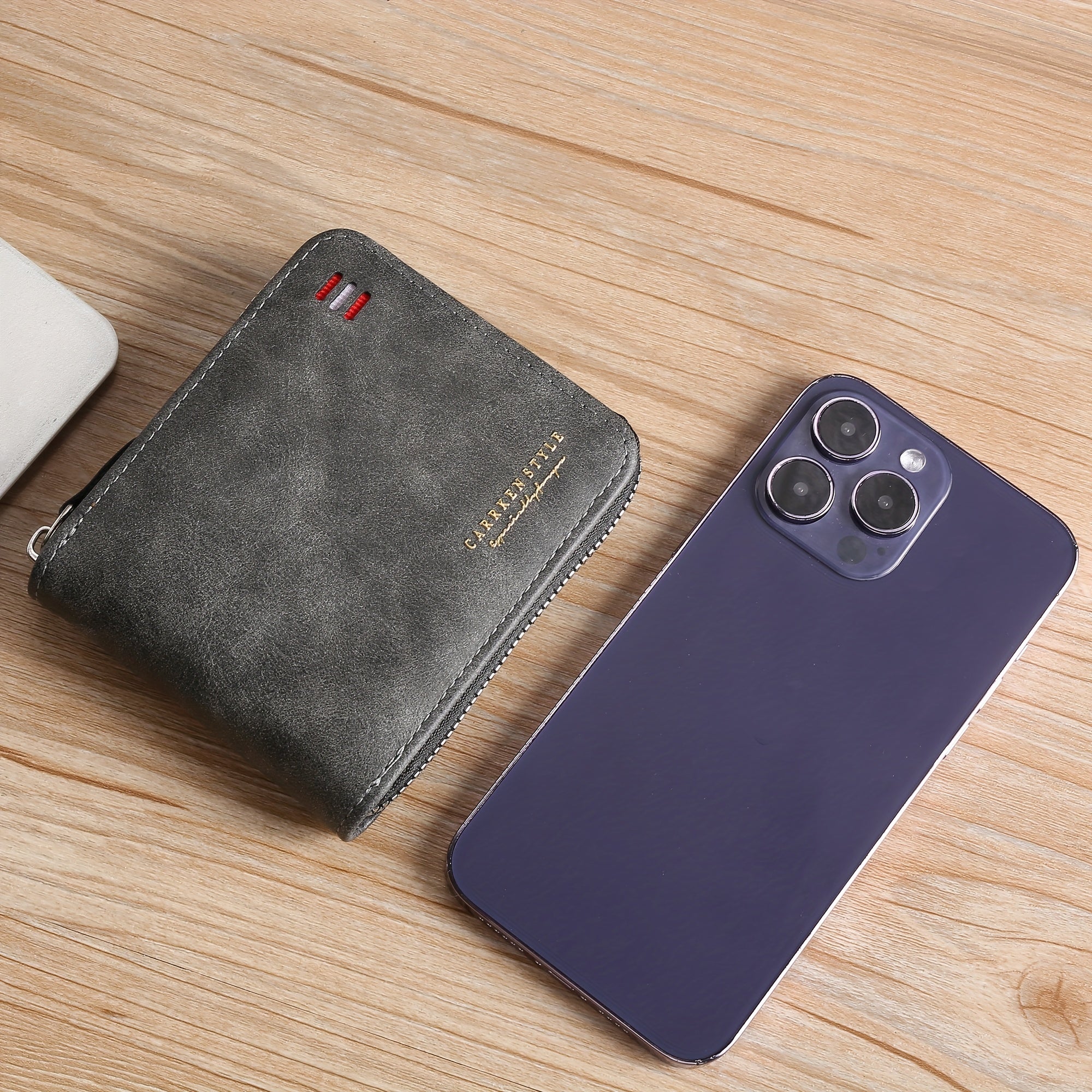 CarrKen Vintage Style Black Faux Leather Wallet with Color Block Design - Multi-Functional Zipper Money Holder, Large Capacity Card Case for Men, Students, and Youth, Youth Wallet | Vintage Style Wallet | Durable Zipper Closu