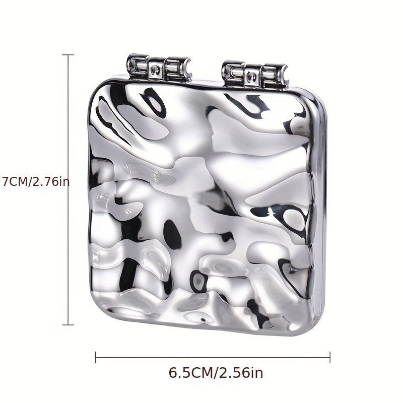 Wavy Pattern Silvery Portable Handheld Makeup Mirror, Vanity Mirror, Beauty Accessory, Nautical Theme, Stylish Design, Compact Mirror, Decorative Mirror, Gift For Her, Makeup Lovers