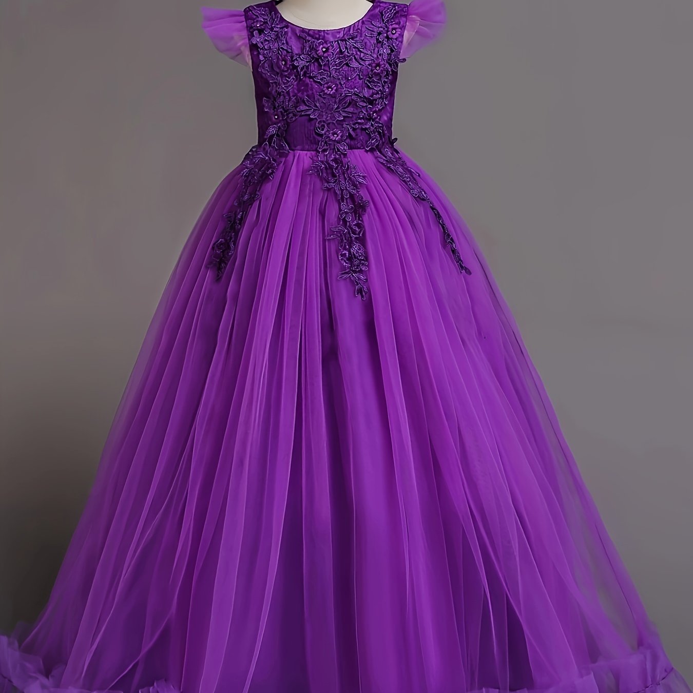 Girls Dresses Floral Lace Princess Dress With Tulle Birthday Party Wedding Sleeveless Pageant Evening Gown