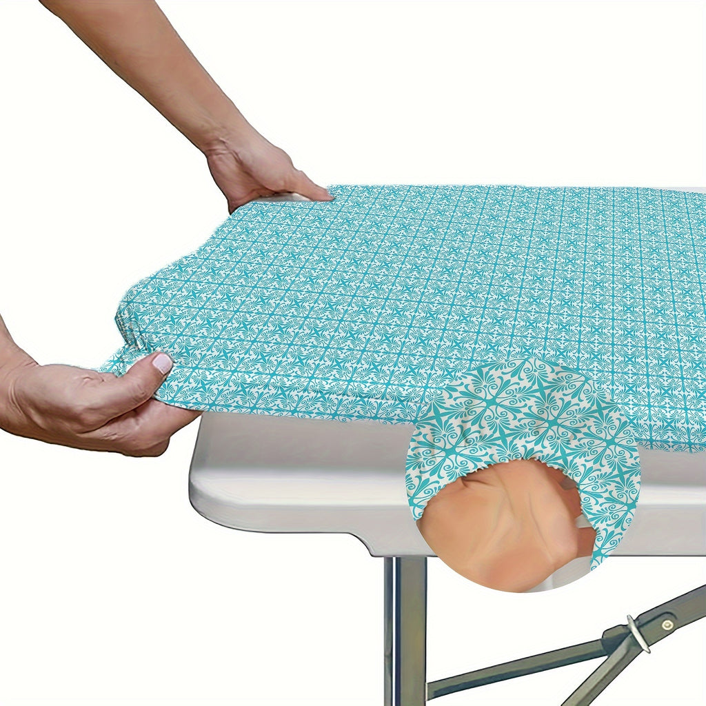 Washable 6ft Outdoor Table Cover with Elastic Edges - Perfect for Camping, Picnics, and Garden Parties - Durable Polyester, Navy Blue