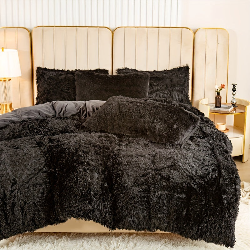[Plush Duvet Cover Set] 3pcs Multicolor Plush Duvet Cover Set - Soft And Warm Bedding For Bedroom, Guest Room, And Dorm Decor