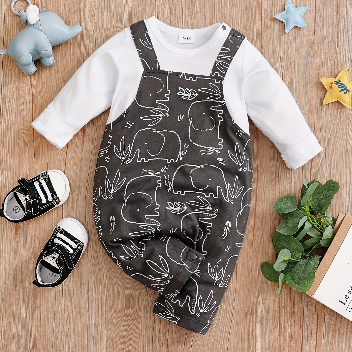 yierying Baby Boys' Long Sleeve Jumpsuit Romper - Mint Green & White Two-in-One Outfit, Soft Everyday diaper-changing onesie for Newborns & Infants, Easy Hand Wash Care, Perfect for Outdoor