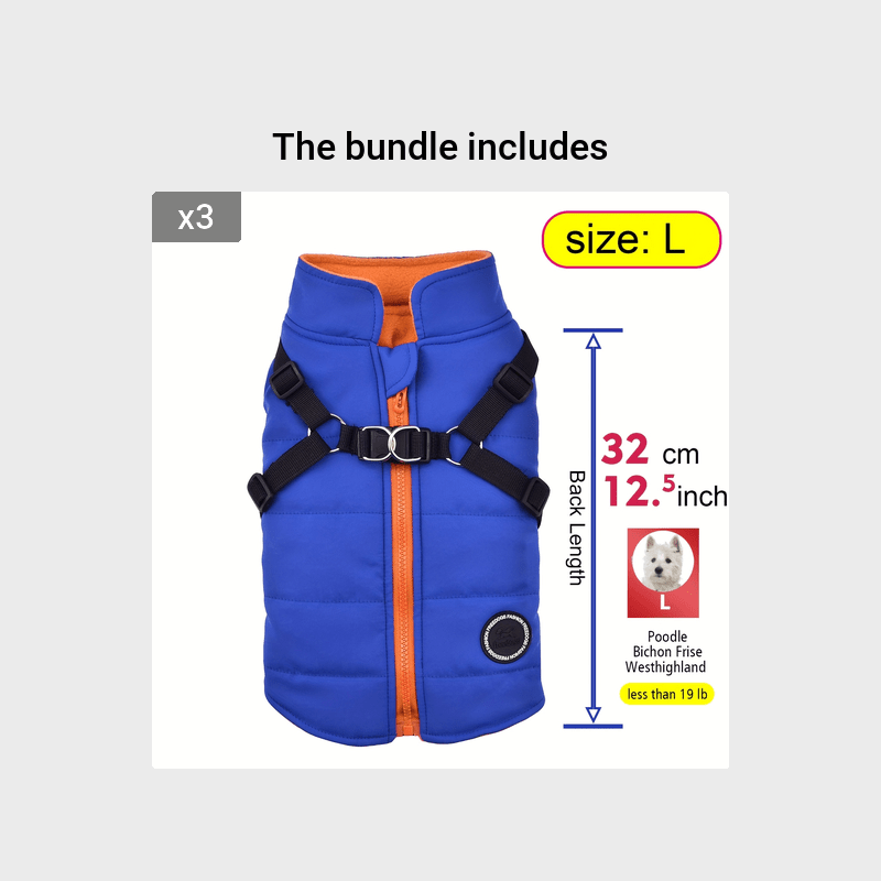 Warm Padded Dog Vest with Harness for Small and Medium Dogs - Red Coat for Extra Comfort and Security Christmas Gift