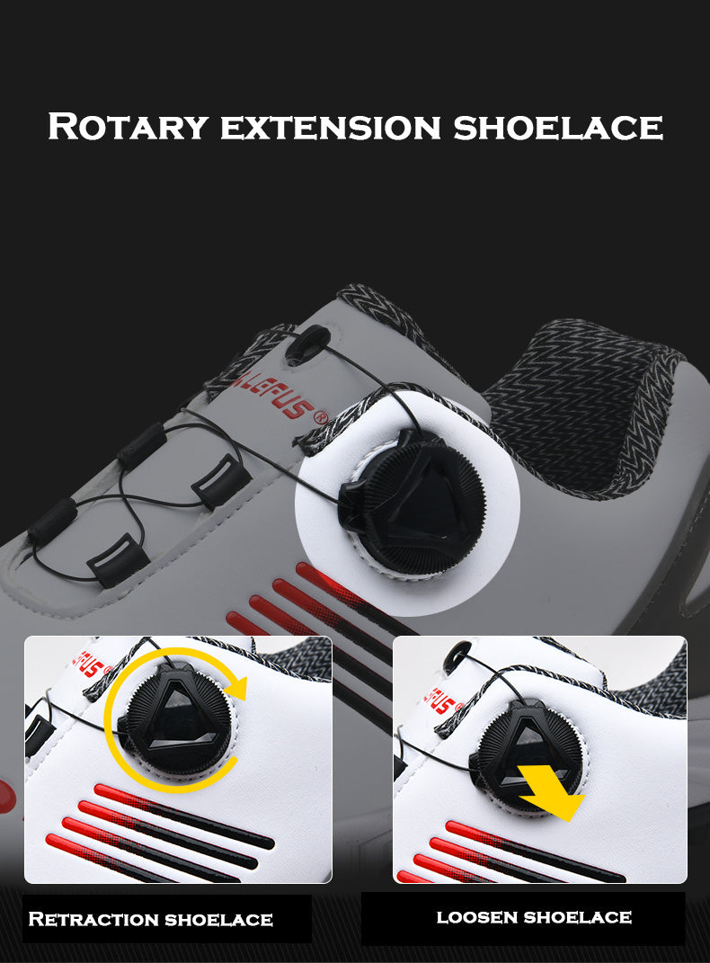 LEFUS Men's High Quality Golf Shoes with Non-Slip Rubber Sole & Swivel Button Closure - All-Weather All-Season Sneakers, Cushioned Insole, White & Black/Gray Athletic Footwear with Traction Tread - Ideal for Golf, Casual & Sp