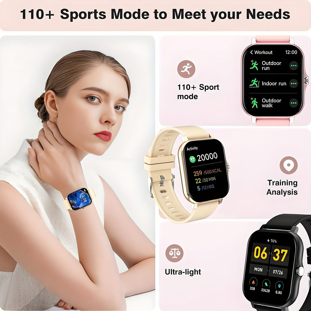 New 1.83-Inch Full Touch Screen Silicone Strap Smartwatch for Men and Women, Fitness Tracker with Customizable Dial, Wireless Calling & App Connectivity, Over 100 Sports Modes (Hiking, Climbing, Basketball), Remote Camera Con