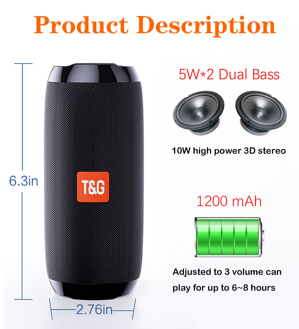 TG117 Wireless Speaker with Subwoofer, 3D Surround Sound, Portable Outdoor Speaker, Supports TF Card/U Disk, TWS, Hands-Free Calling, Compatible with Mobile Phones/Tablets, Built-in Microphone, T&G