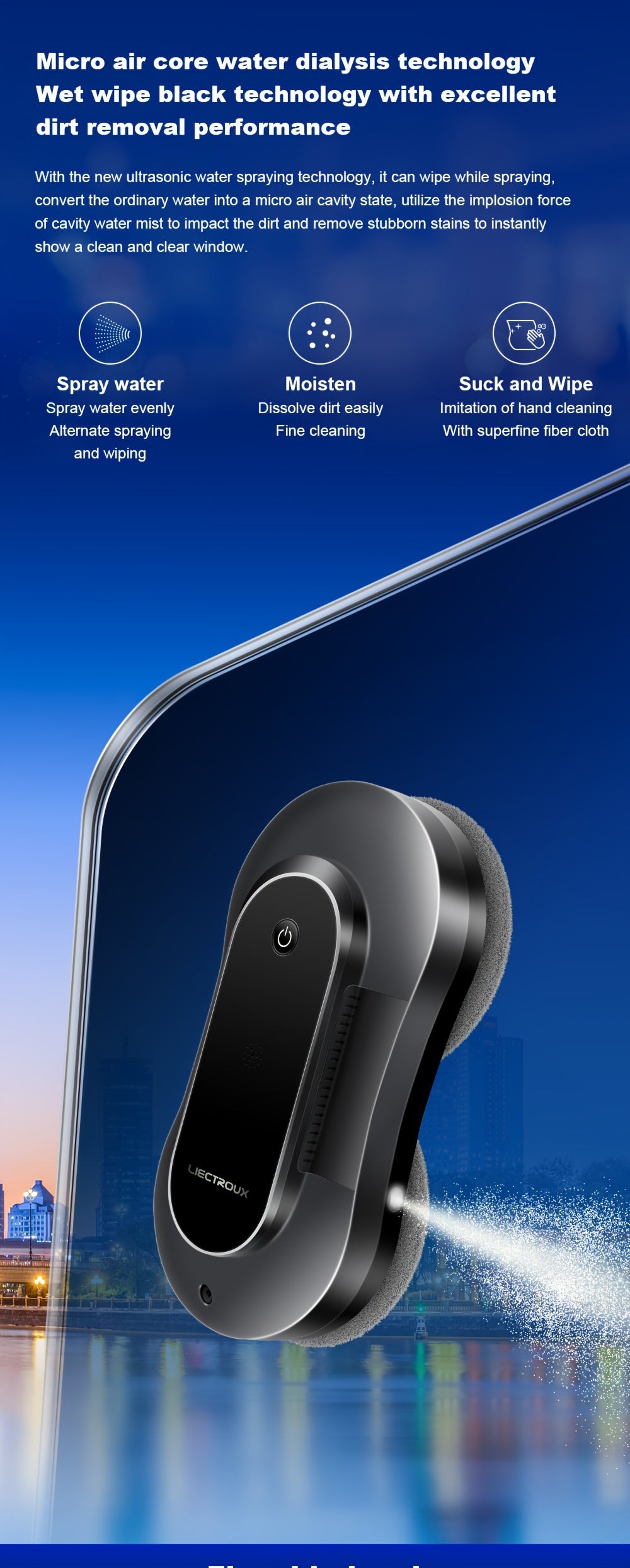 Robot Window Cleaner Liectroux YW810, 2-Way Water Spray, Ultra-thin, Robot Vacuum Cleaner For Windows, Home Electric Glass Washer & Wiper, Dry & Wet Mopping, AI Route, Brushless Motor, APP & Remote Control, Quadruple Security