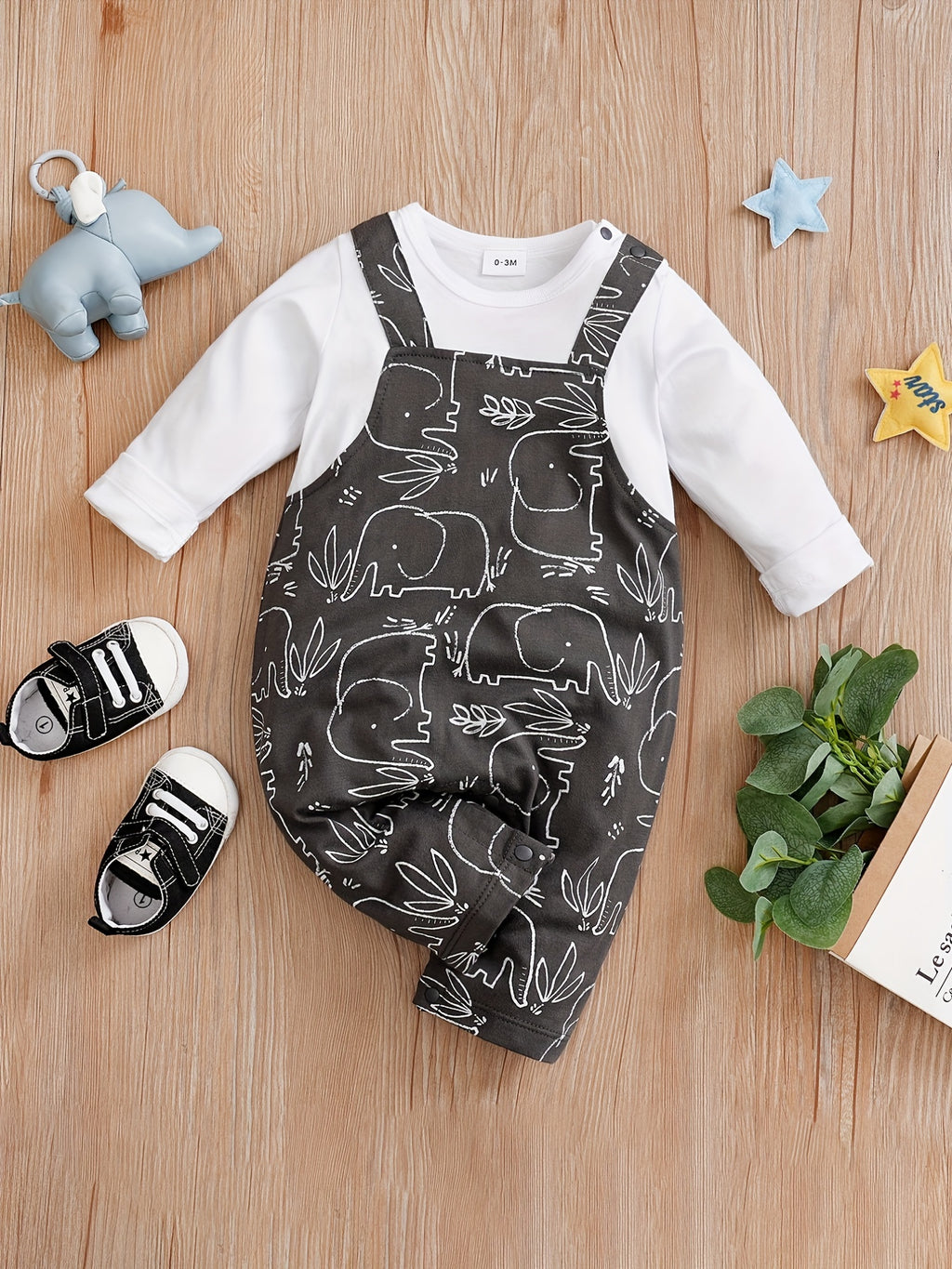 yierying Baby Boys' Long Sleeve Jumpsuit Romper - Mint Green & White Two-in-One Outfit, Soft Everyday diaper-changing onesie for Newborns & Infants, Easy Hand Wash Care, Perfect for Outdoor