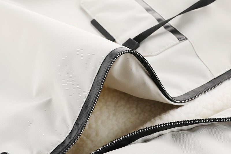 Men'S Winter Windbreaker Jacket with Lamb Fur Collar, Polyester 100% Windproof Zippered Sports Jacket, Alphabet Pattern, Regular Sleeve, Casual Outdoor Wear, H Fit, 150g/m² Fabric Weight