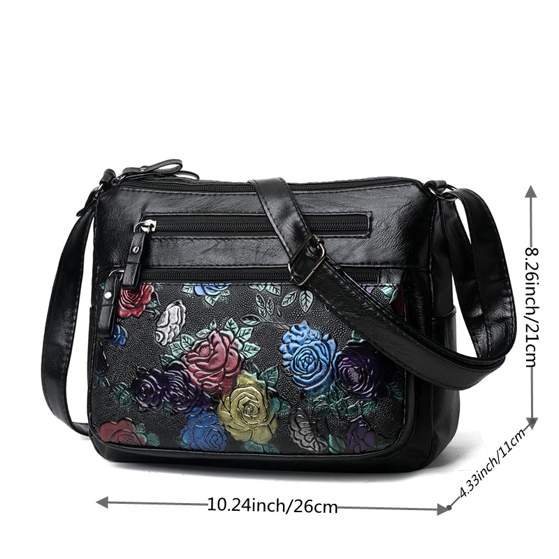 Flower Pattern Crossbody Bag, Fashion Zipper Shoulder Bag, Casual Purse For Women