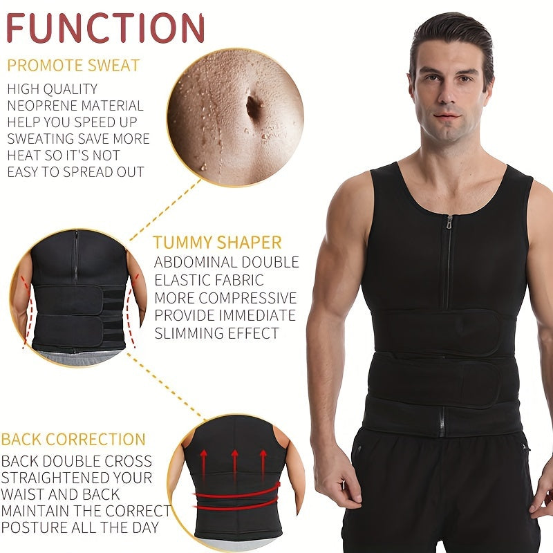 Men's Compression Sweat Sauna Vest, New Slimming Suit For Students, Waist Belts Body Shaper Back Support Tank Top For Workout Fitness Gym